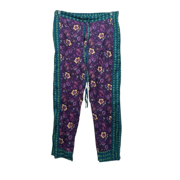 Sundance Lola Floral Pants Womens Small Purple Pull On Drawstring Waist Hippie - Picture 2 of 15